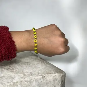 Sunflower Bracelet with Silver Extension - Yellow Beads, Adjustable Fit, Ideal for Women