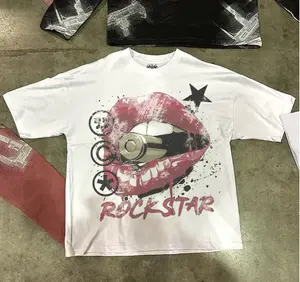 Rockstar Tee, white, screen print, unisex, red, streetwear, lips, grunge, vintage, goth, opium, short sleeveAesthetic  Streetwear  Y2k Tees  Streetwear Merch Crewneck Clothing Top Womenswear
