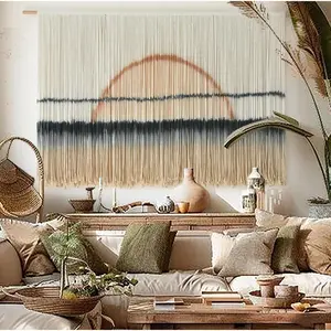 Macrame Wall Large Sunset Dip Dye Tapestry Woven Wall Art for Bedroom, Living Room, Above Bed Minimalist Decor 57" Wx35 L