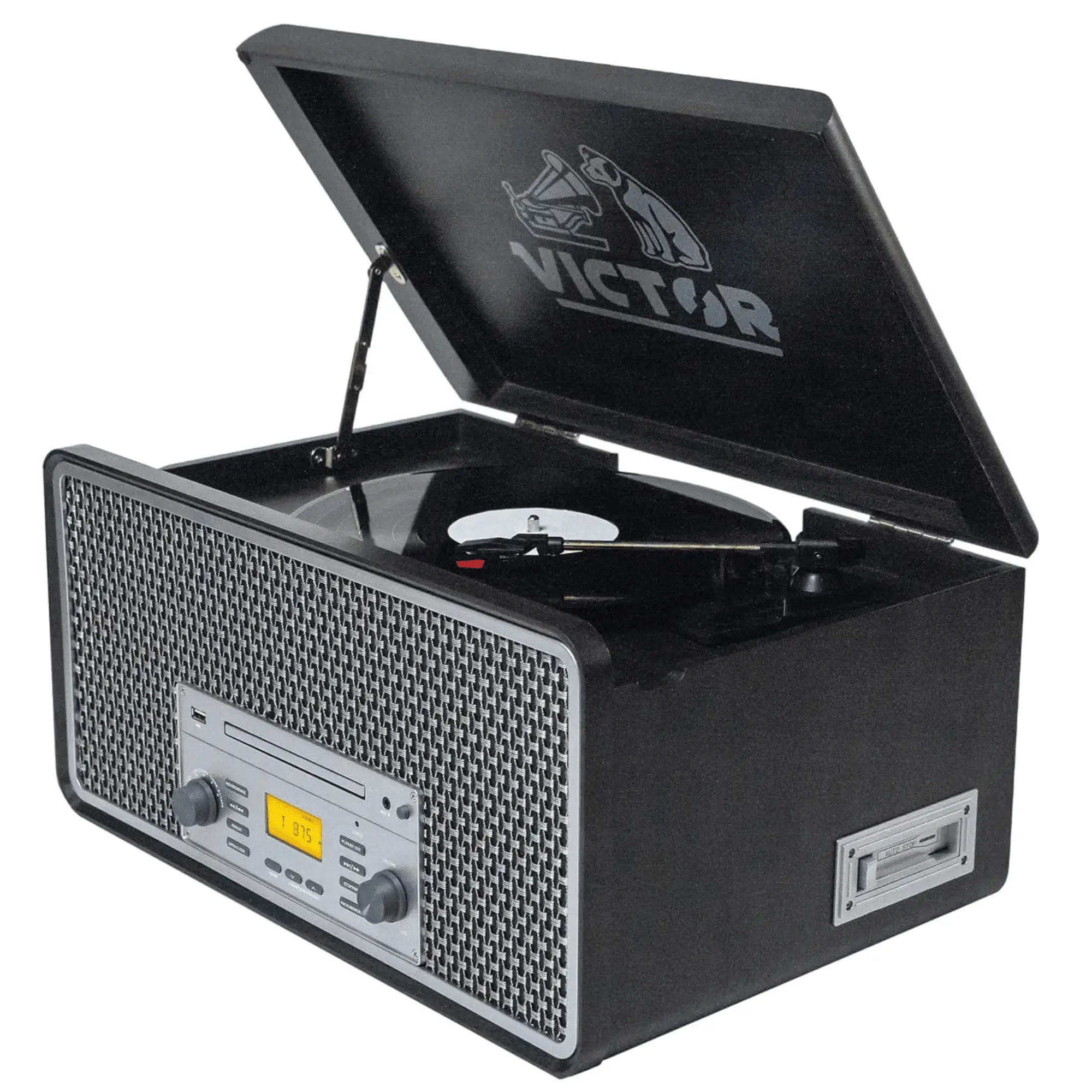 Victor Monument 8-in-1 Wood Music Center with 3-Speed Turntable and Dual Bluetooth