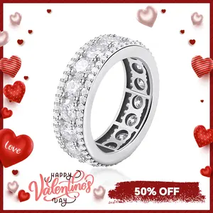 Delzzad S925 VVS Synthetic Moissanite Hip Hop Style Unisex Circle Ring Gift For Men Women