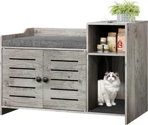 Cat Litter Box Enclosure, Farmhouse Hidden Cat Litter Box Furniture Cabinet with Mark Pad and Storage Shelf, Wooden Enclosed Litter Box , Modern Cabinet for Litter Box for Hallway,Bedroom,German Oak