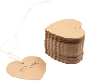 100 Pcs Brown Heart Shape Kraft Paper Gift Tags Price Tags Crafts Hang Tags Label Tags with Gift Wrapping Supplies