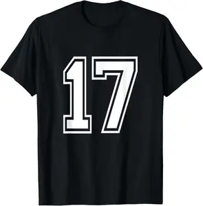 100% Cotton Number 17 Varsity Sports Team Jersey 17th Birthday 17 Years T-Shirt
