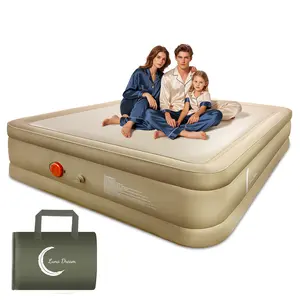 LunaDream Queen Air Mattress with USB Rechargeable Built-in Pump Wireless Inflatable Airbed FlexWeave Tech for 1100 lbs Ultra Firm Support Portable for Home & Camping Leak Proof Design Carry Bag