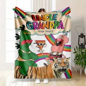 Cartoon Character Flannel Blanket - Vibrant Tiger Rainbow Graphic, Ultra Soft Lightweight Breathable Cozy Warm Fleece Bedding, Ideal for Living Room Sofa, Rainbow Color & Illustrated Character Graphic Blankets for Camping