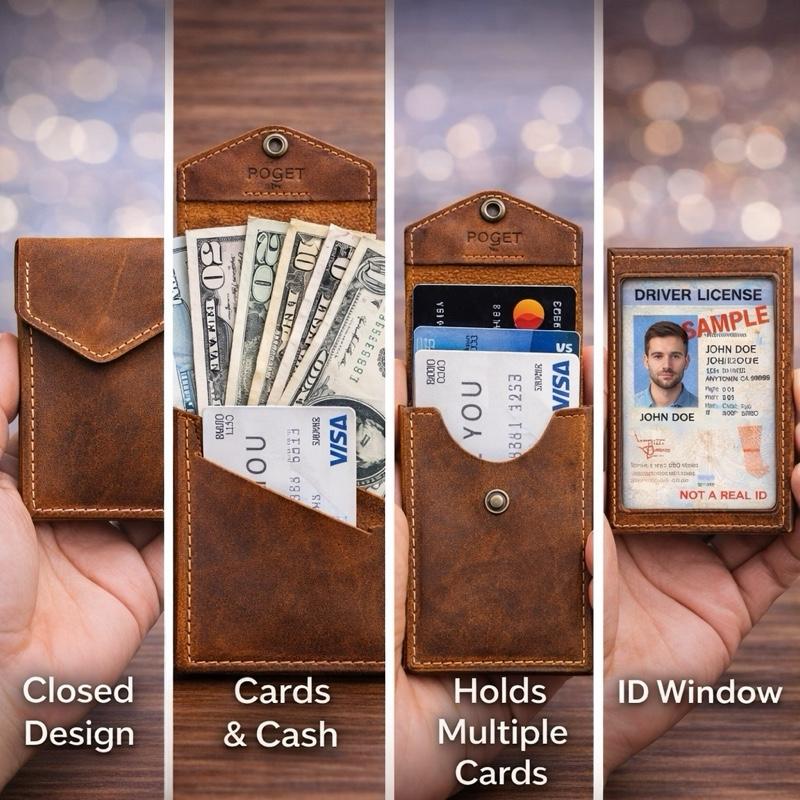 Men’s and Women’s Brown Minimalist Leather Wallet -Holds  Cards, Compact for Front Pocket, Elegant and Practical Design