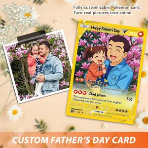 Personalized Pokemon Card From Photo Custom Father's Day Hologram Card, Couple Keepsake Unique Father's Day Birthday Anniversary Gift for Him