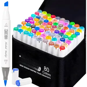 Markers, 80 Colors Chisel & Brush Tip Coloring Markers Set, Double Tipped Markers Set for Artist Adults Coloring or Drawing