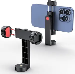 Phone Tripod Mount with Dual Cold Shoe – Adjustable Smartphone Holder with 1/4” Screw, Rotatable Clip for Video Recording, Live Streaming & Photography (Black)