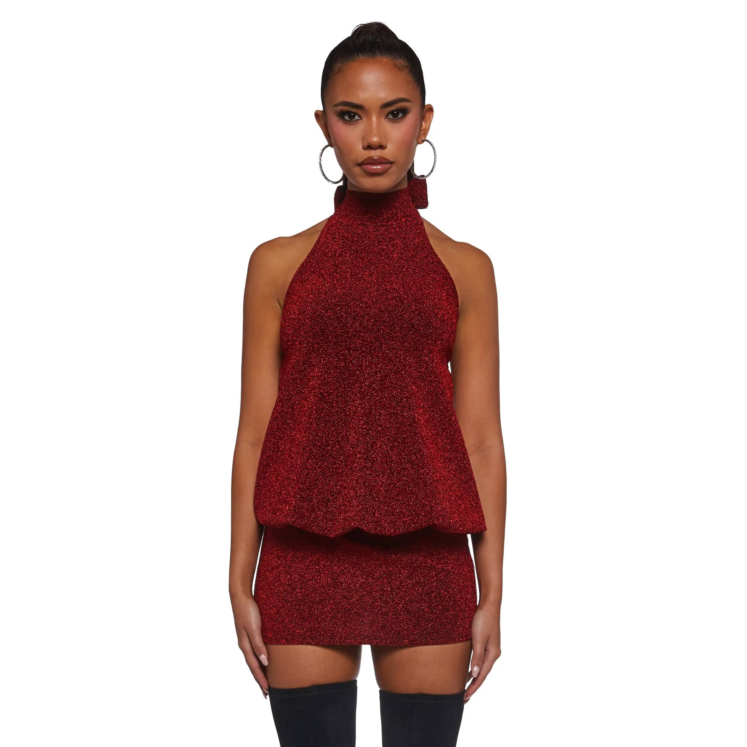 Club Moves Halter Dress - Red Glitter Club Moves Halter Dress - Red Glitter