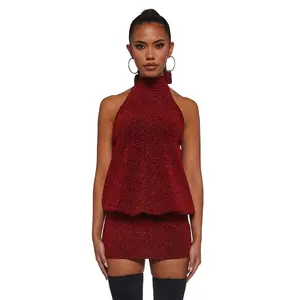 Club Moves Halter Dress - Red Glitter