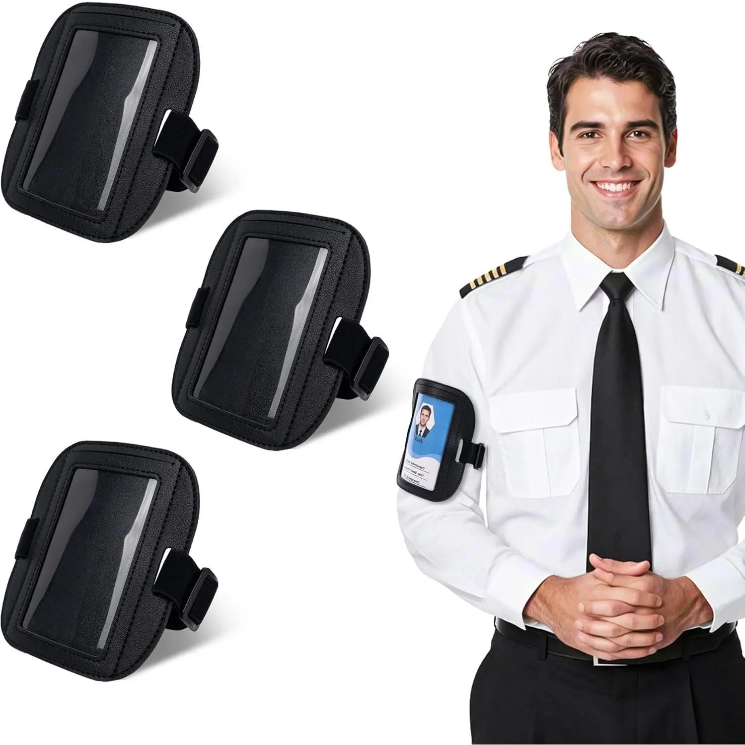 3 count Leather ID Arm Badge Holder - Adjustable Badge Holder Armband for Women Men - Wrist ID Badge Holder