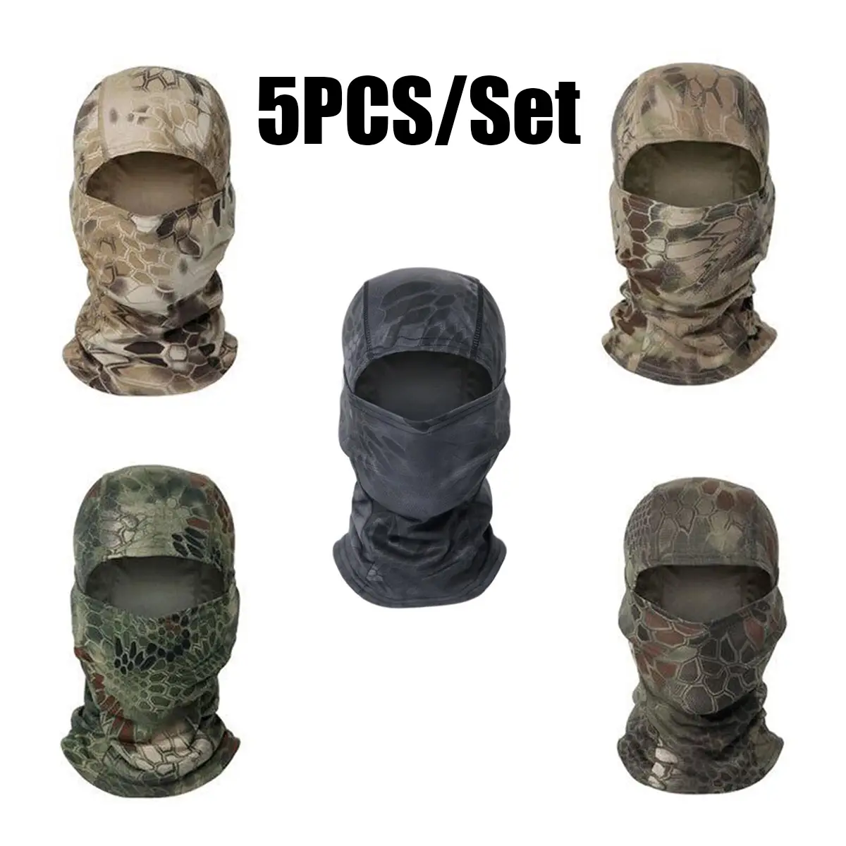 5PCS Camouflage Balaclava Face Mask UV Protection Men Women Sun Hood Tactical Motorcycle Running Riding
