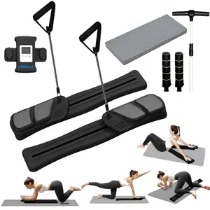 Home Indoor Purple Multifunctional Pilates Reformer Board Complete Workout Machine With Resistance Bands Digital Kcal Reps Timer Display Full Body Exercise Fitness Kit For Women
