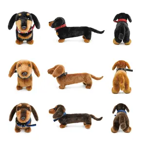 Adorable Lifelike Dachshund Plush Toys Stuffed Soft Leather Collar Pet Puppy Doll Fluffy Long Hair Dachshund Toys Funny Gift