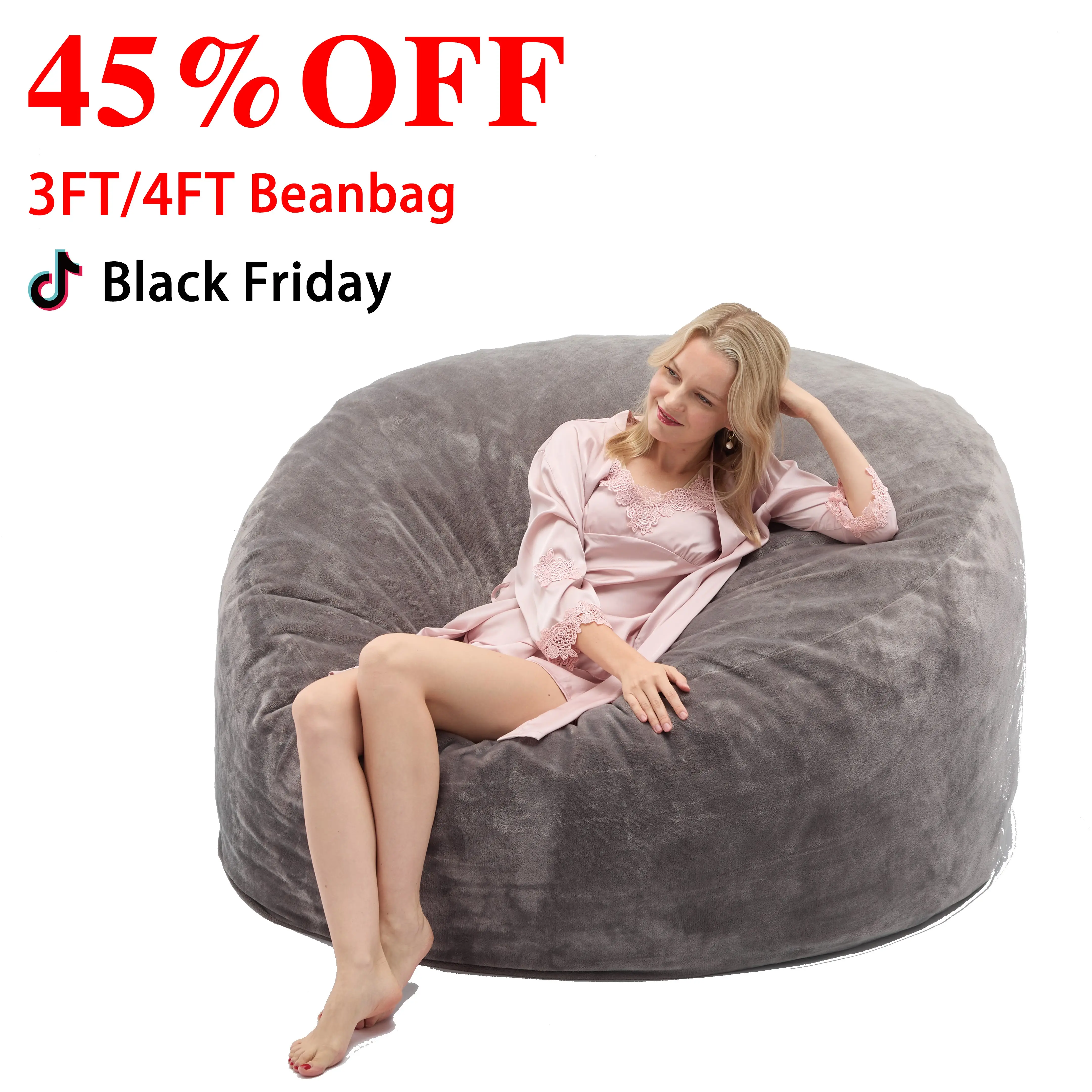 CECILIA MAGIC BOX 3FT/4FT bean bag Lazy sofa beanbag Chair USA Ship Free High-Rebound Memory Foam Furniture Soft flannel fabric