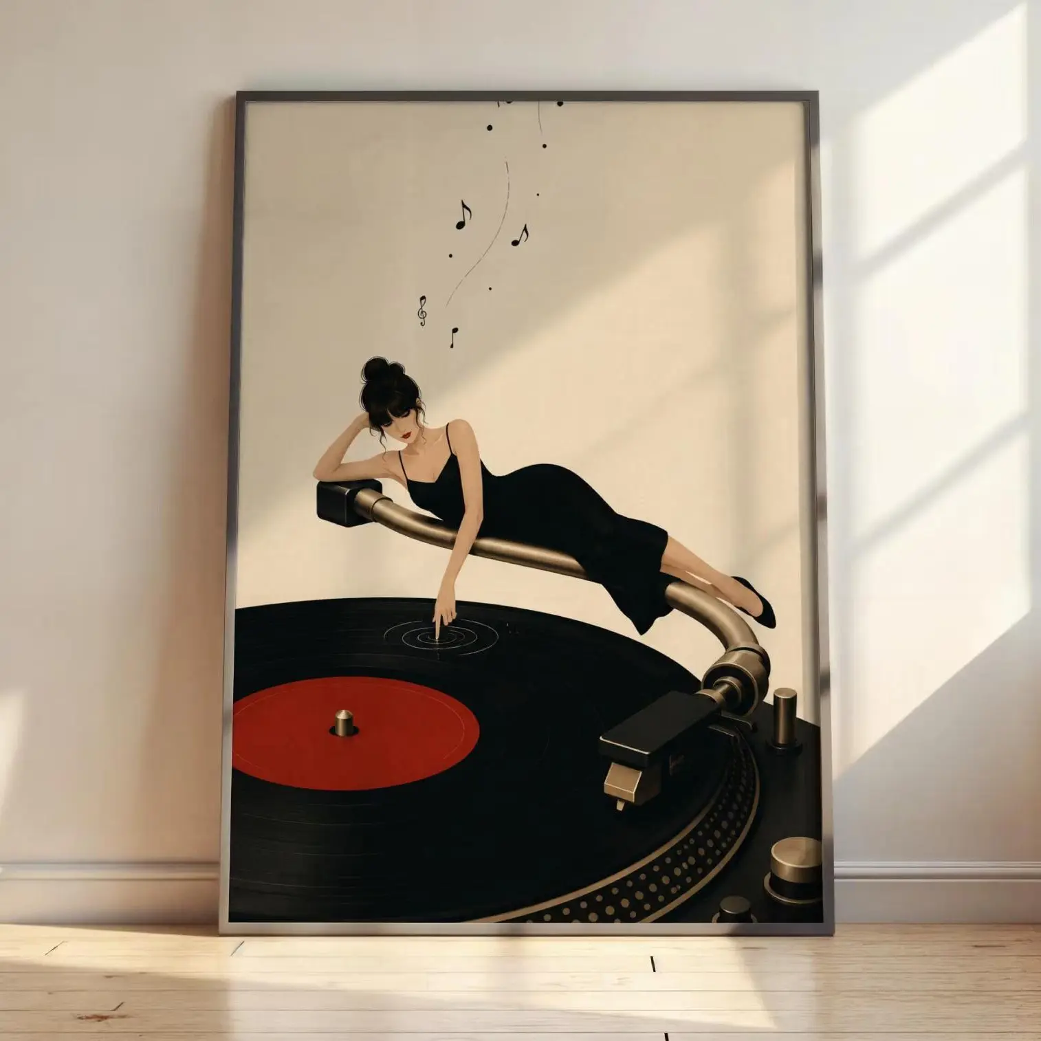 Music Wall Art Print Vintage Record Player Unframed Poster Jazz Woman Artwork Retro Vinyl Decor Music Lover Girl