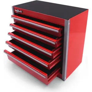 Mini Tool Box, 5 Drawer Stackable Tool Box Tool Chest with Soft Liners and PP Feet Pads Cold Rolled Toolbox for and Organizers, Red