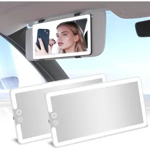 2PCS Car Visor Vanity Mirror with Lights, Rechargeable Dimmable Touch LED Sun Visor Mirrors, Large Detachable Vanity Makeup Mirror with 3 Color Modes for Truck SUV Car Accessories for Women(White)