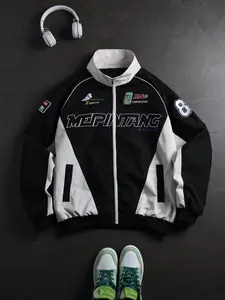 Men’s thin windproof motorcycle racing jacket/coat with embroidered fashion patterns; women can also wear it; suitable for all seasons.