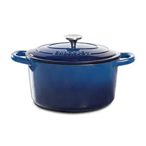 Gibson 69142.02 5 qt Enamel Round Dutch Oven Pot with Lid - Blue Anti-Stick, Heat-Resistant, Double-Handled Cooker for Kitchen Use