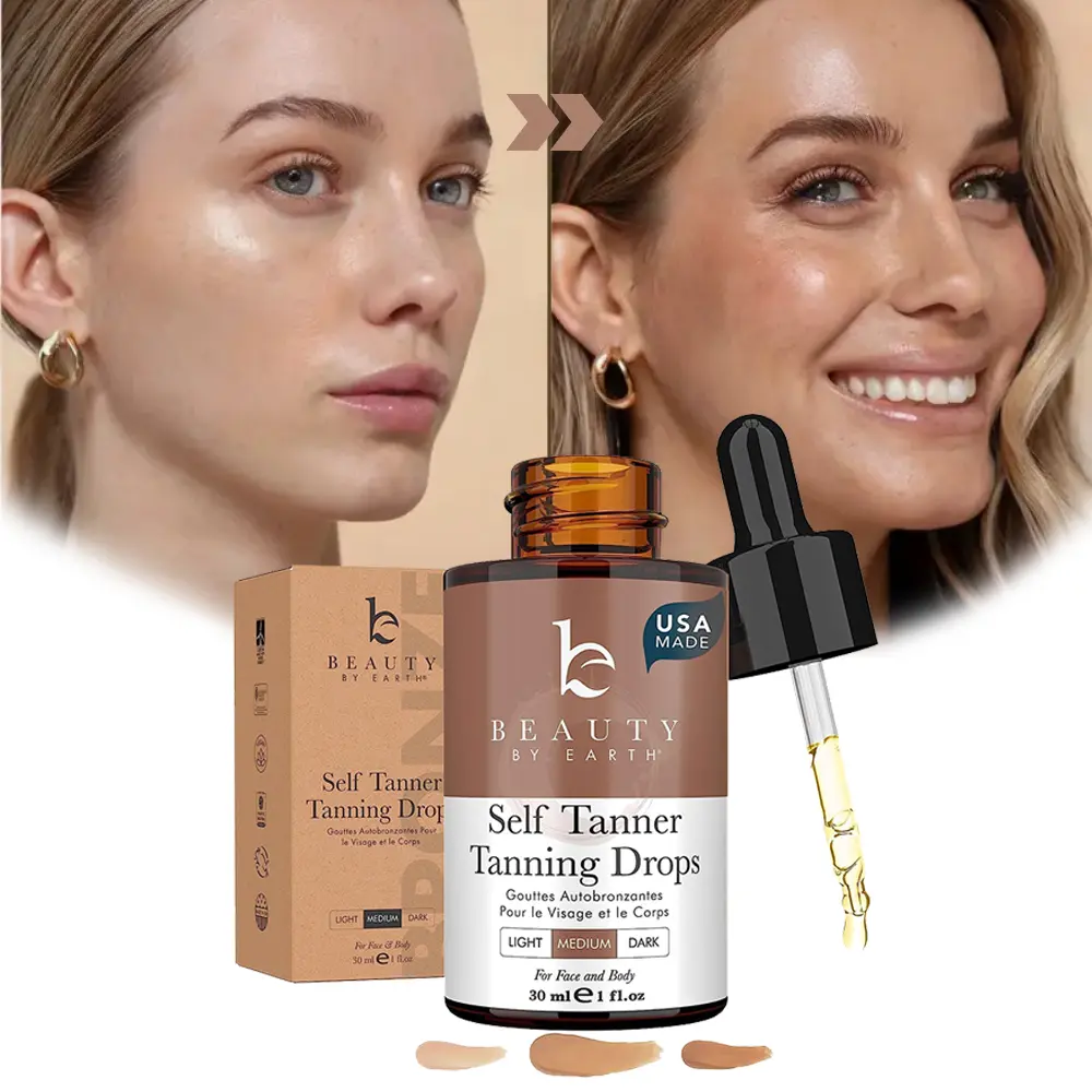 Beauty By Earth Self Tanner Drops, Customizable Sunless Tanning Serum for Face & Body, Natural Golden Bronzed Glow, USA-Made, Cruelty-Free for All Skin Types