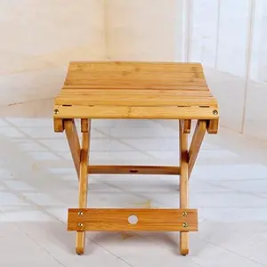 Fully Assembled Natural Bamboo Folding Stool for Shaving Shower Foot Rest Foldable 12 Inches for Shower Spa Sauna Balcony Deck
