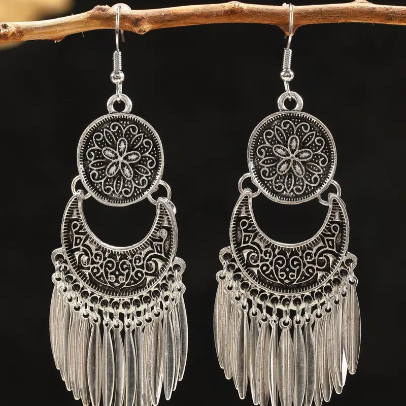 Boho Style Hollow Out & Tassel Decor Dangle Earrings, Dangling Earrings, Bohemian Earrings, Fashion Earrings, Statement Earrings, Vintage Style Drop Earrings for Women, 2024 New Style Trendy Jewelry Gift for Party and Daily Life