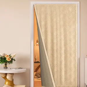Thick Warm Door Curtain / Zigzag Double Layer Insulated Soundproof Windproof, Home Decoration Curtain, Home Bedroom Kitchen Oil-Proof Thermal Protection Heavy Curtain