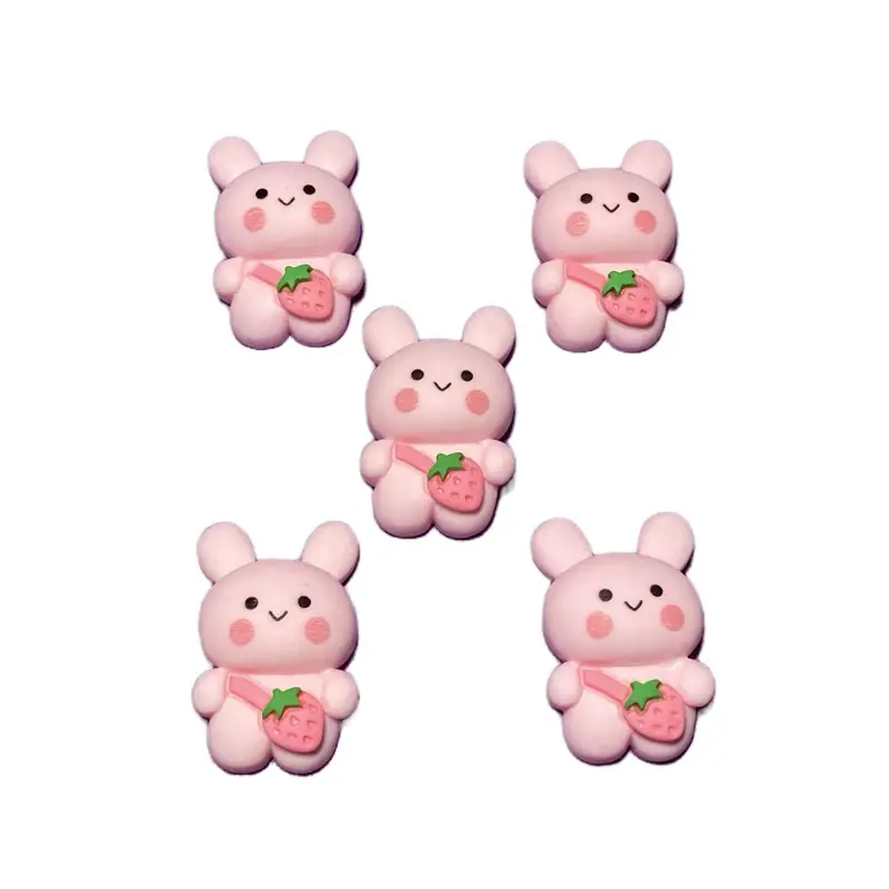 Set of Five Pink Bunny Strawberry Purse Charms Slime Charm Kawaii Resin Cabochon Junk Charms