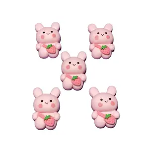 Set of Five Pink Bunny Strawberry Purse Charms Slime Charm Kawaii Resin Cabochon Junk Charms