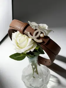 Luxury Rhinestone Buckle Belt Pearl Bow Detail Elegant Women’s Fashion Waist Accessory