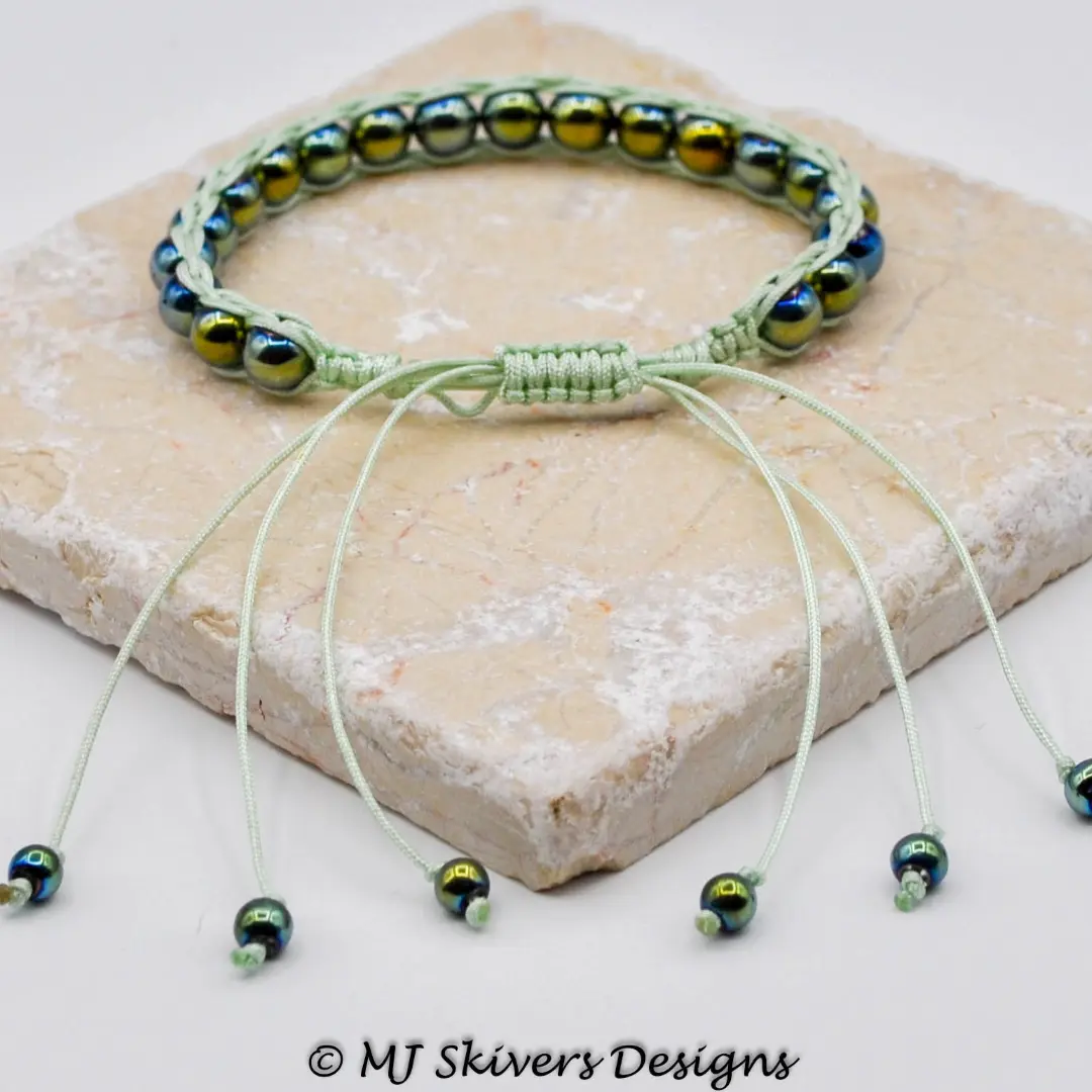 Macrame Beaded Chain Link Bracelet - Mint Green