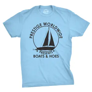 Mens Prestige Worldwide T shirt Funny Cool Boats and Hoes Graphic Humor Tee Mens Funny T Shirts Cool Vintage Fashion T-Shirt Gift Classic Menswear Funny Movie Short Sleeve Novelty Tees for Guys Light Blue