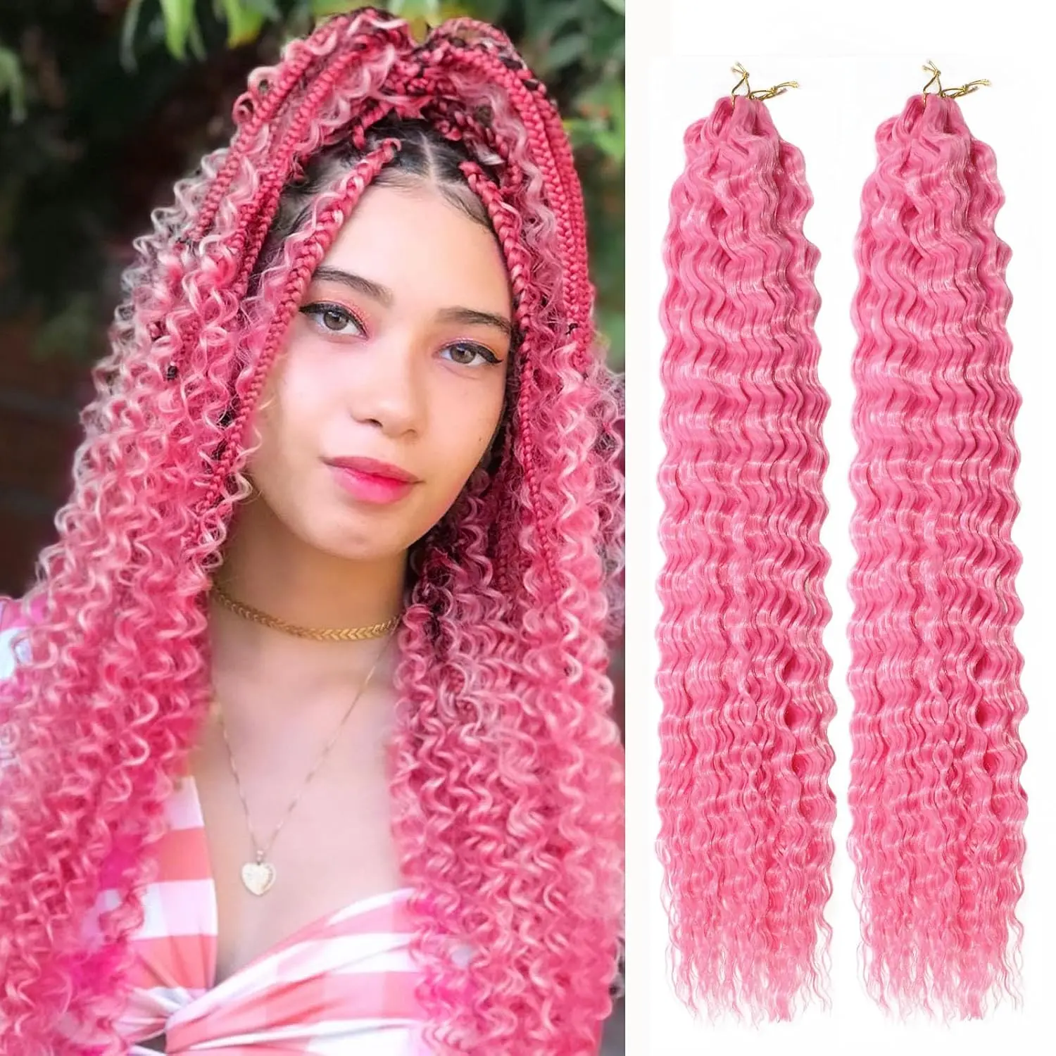 Wave Crochet Hair 24 Inch 2 Packs Deep Wave Curly Braiding Hair Extensions Synthetic Curly Crochet Hair For Black Women(24inch, 2pack, )
