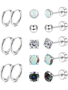 8 for Surgical Steel Earrings Suitable for Sensitive Ears Hypoallergenic 20G Stainless Steel Earrings Earrings Female Male Small Opal Ball Zircon Cubic Zirconia Surgical Steel Flat Back Earrings Cartilage Earrings Fashion Accessories