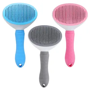 Pet Massage Brush Stainless Steel Tool with Silicone Lining for Pets Long or Short Hair Pink Gray Blue Handles Ideal for Grooming