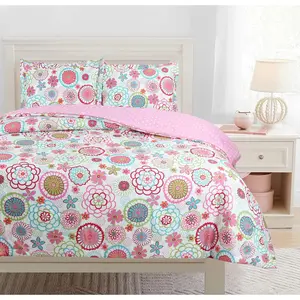 Mariah Floral Pink Polka Dot Reversible Comforter Set with Decor Pillows