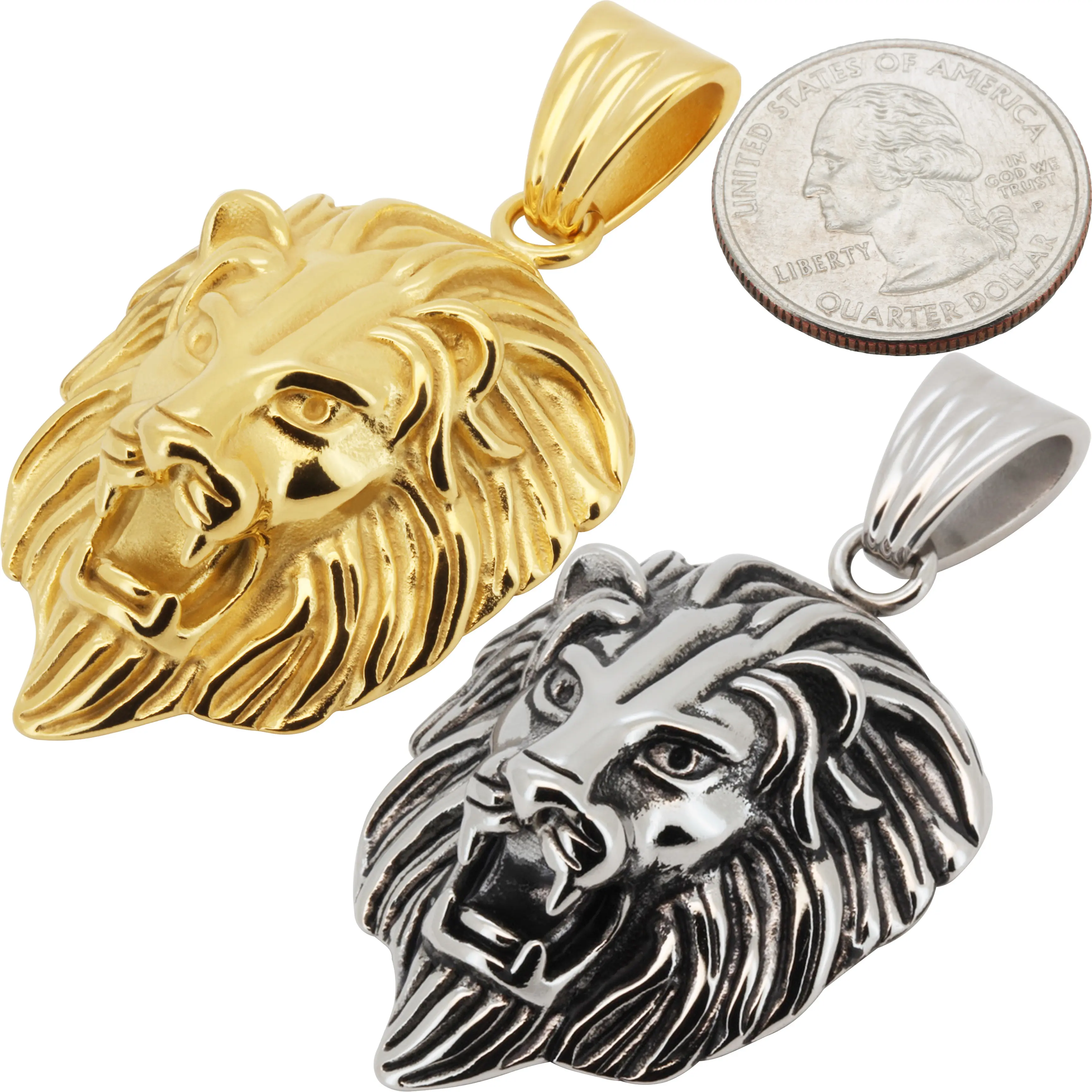 316L Stainless Steel 18k Yellow Gold Plated Lion Head Pendant