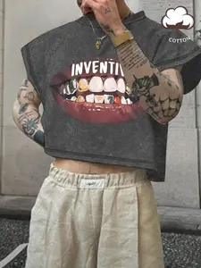 Men's Lip & Teeth Print Sleeveless Graphic Tee, Regular Fit Casual Fashion Round Neck Tank Top for Summer, Men's Top for Daily Wear, Casual Streetwear Tops