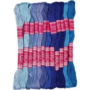12-Skein Blue Series Friendship Bracelet String, Embroidery Floss for Cross Stitch, DIY Craft Bracelet-Making Yarn