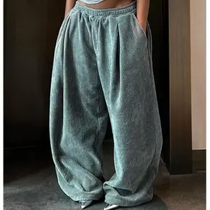 Corduroy Casual Wide-Leg Pants for Autumn – Loose Fit, Simple Basic Design with Pockets, High-Waisted Streetwear Long Pants
