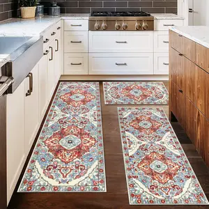 HEBEMAT Washable Boho Kitchen Rug Mat Sets 3 Piece, Farmhouse Non Slip Kitchen Rug Runner, Washable Non Skid Kitchen Rugs, Bohemian Kitchen Floor Mat for Hallway Entryway Laundry Room