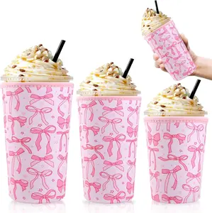 3 Pack   Bow Sleeves for Iced Coffee Cup Neoprene  Coffee Sleeve Insulated Neoprene Cup Holder for Cold Beverages Iced Hot Drinks( Bow)