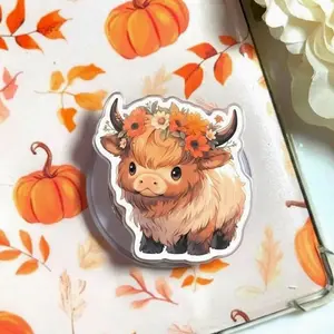 Floral Highland Cow Phone Grip: Western Cowgirl Pop Socket, Girly Cow MagSafe Holder