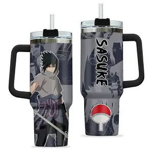 [Sip40 Otaku] Naruto Shippuden Sasuke Uchiha 40oz Tumbler With Handle – Stainless Steel Anime Travel Mug, Sharingan Rinnegan Design, Uchiha Clan Cup, Vacuum Insulated Iced Coffee Tumbler, Manga Merch Gift for Otaku & Gamers