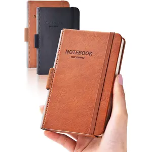 Small Notebook 2Pack, 3.5" x 5.5" Pocket Notebooks Hardcover with Thick Lined Paper, Inner Pockets, Cover Letter Embossing Design Mini Journal Notepad 1Black 1Brown