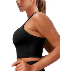 Sports Bras for Women, Supportive Longline High Neck Sports Bra Push Up Workout Built in Bra Crop Tank Tops
