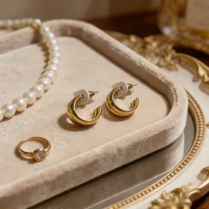 Golden Chunky Hoop Earrings for Women, Lightweight Mini C Hoops for Daily Wear